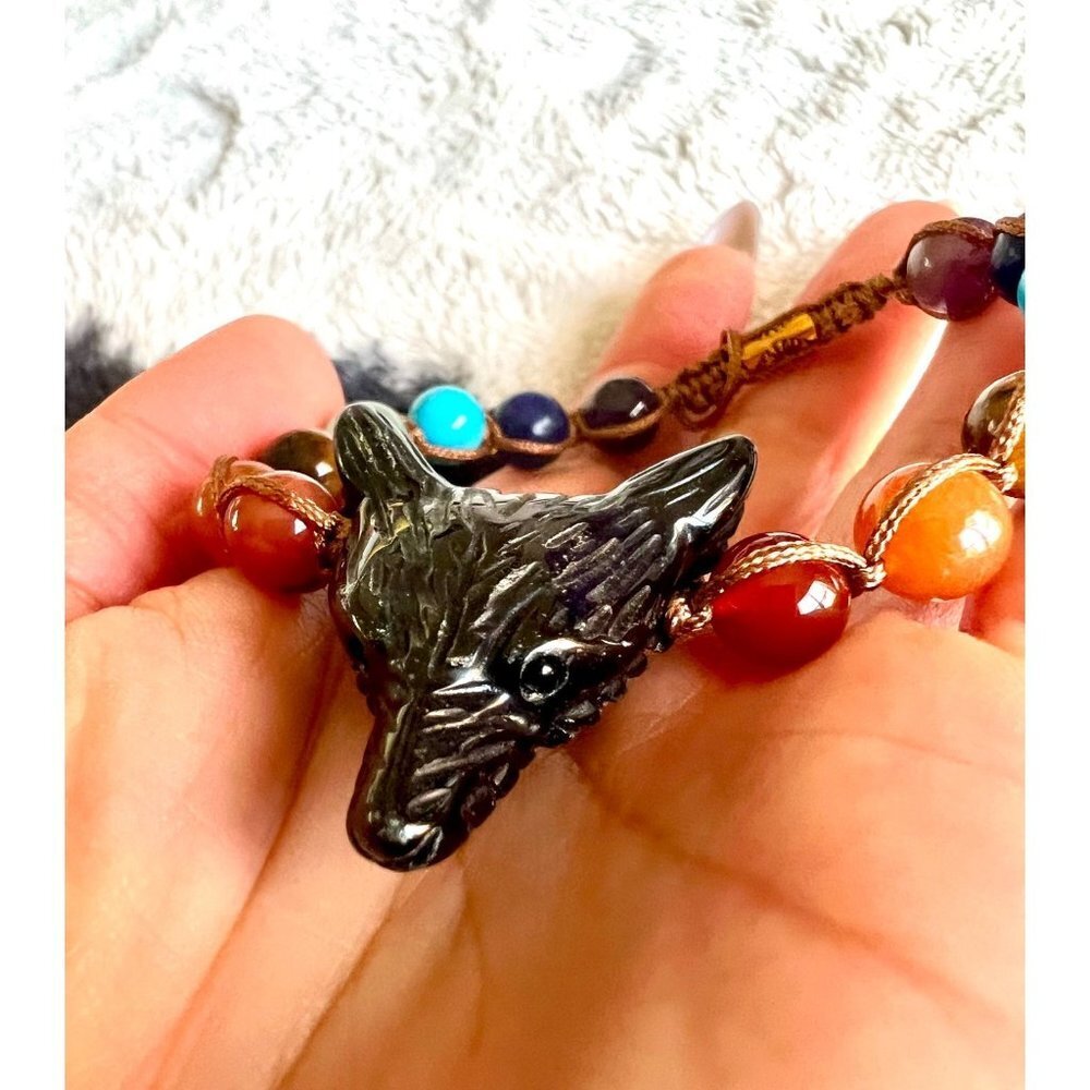 Wolf Spirit hand carved OBSIDIAN Bracelet